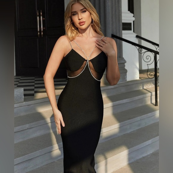 Evie Diamante Black Maxi Bandage Dress - Picture 1 of 2